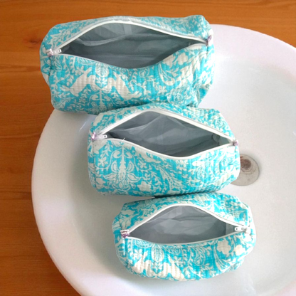Vanity bag/ toiletry bag set of 3- Aqua