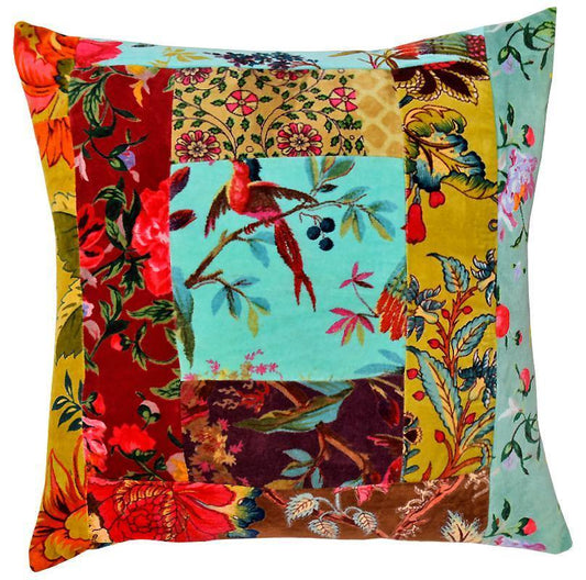 Floral Patchwork Velvet Cushion Cover - The Teal Thread