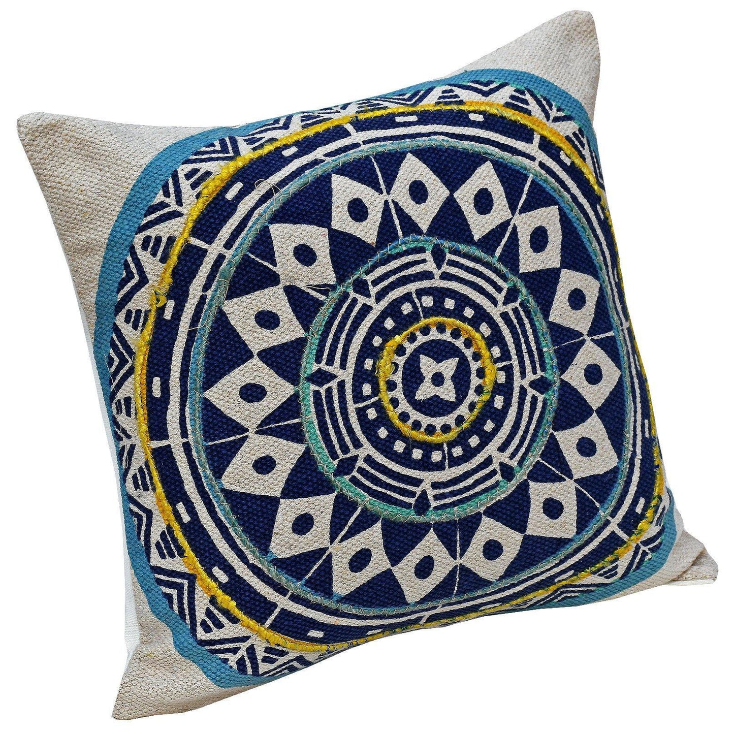 18" Designer Cushion Cover - Blue Mandala - The Teal Thread