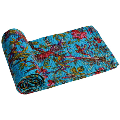 Blue Paradise Kantha Bedcover - The Teal Thread