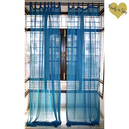 Chiffon Sheer Curtain Pair- Blue | Ready to Ship - The Teal Thread