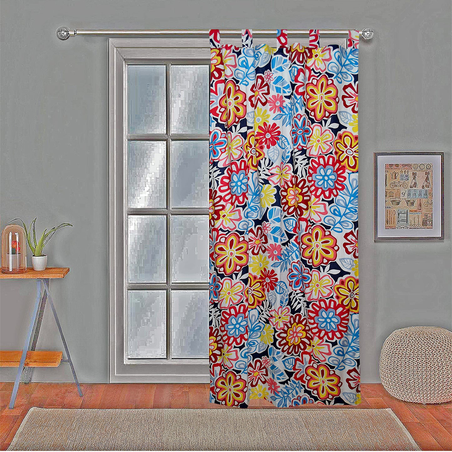 Floral Camrik Curtain of Pair- Multicolor - The Teal Thread