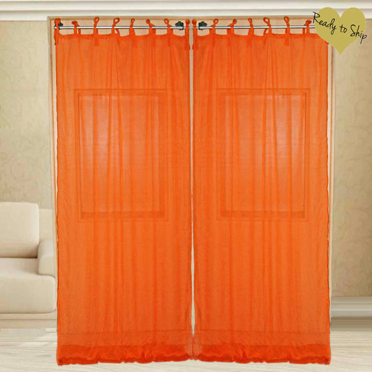 Chiffon Sheer Curtain Pair- Orange - The Teal Thread