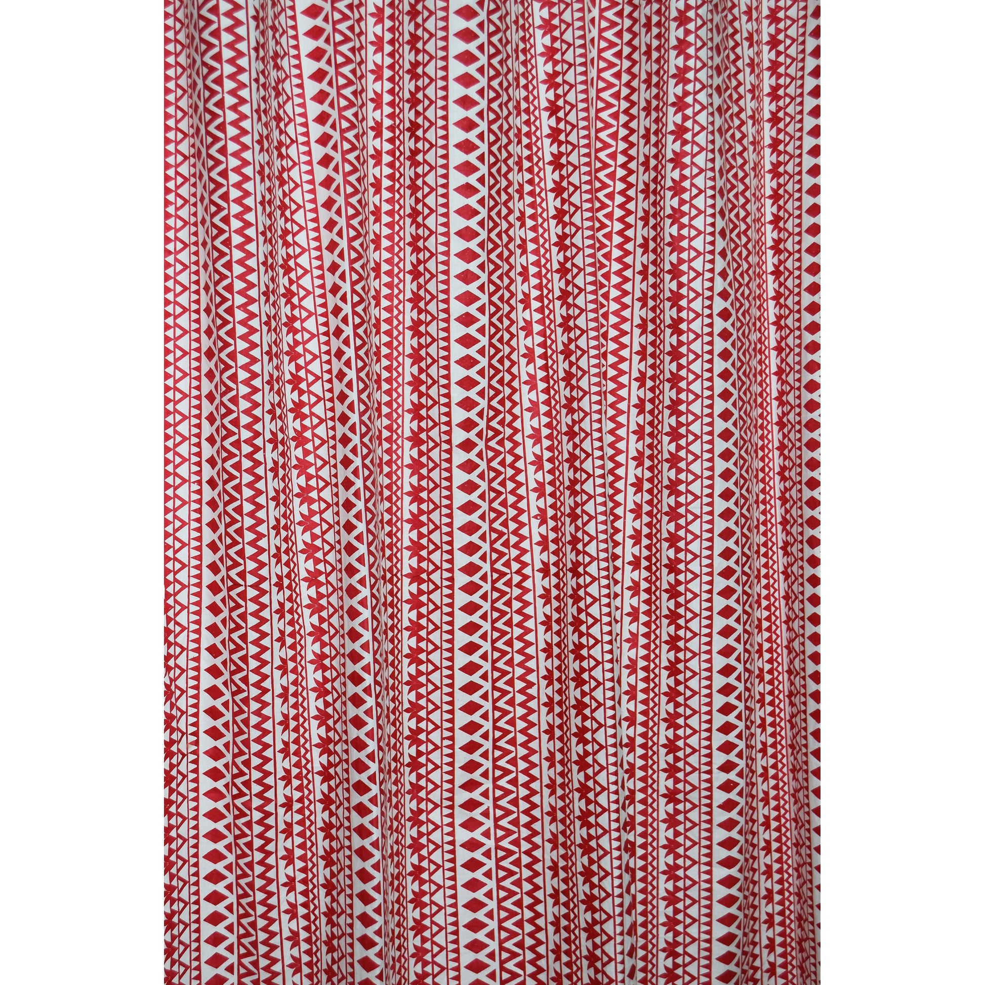 Border Print Camrik Pair of curtain -Red - The Teal Thread