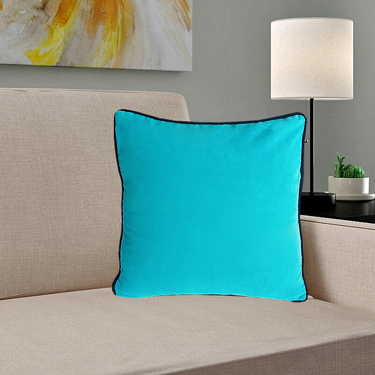 Sky Blue Velvet Cushion Cover with piping - The Teal Thread