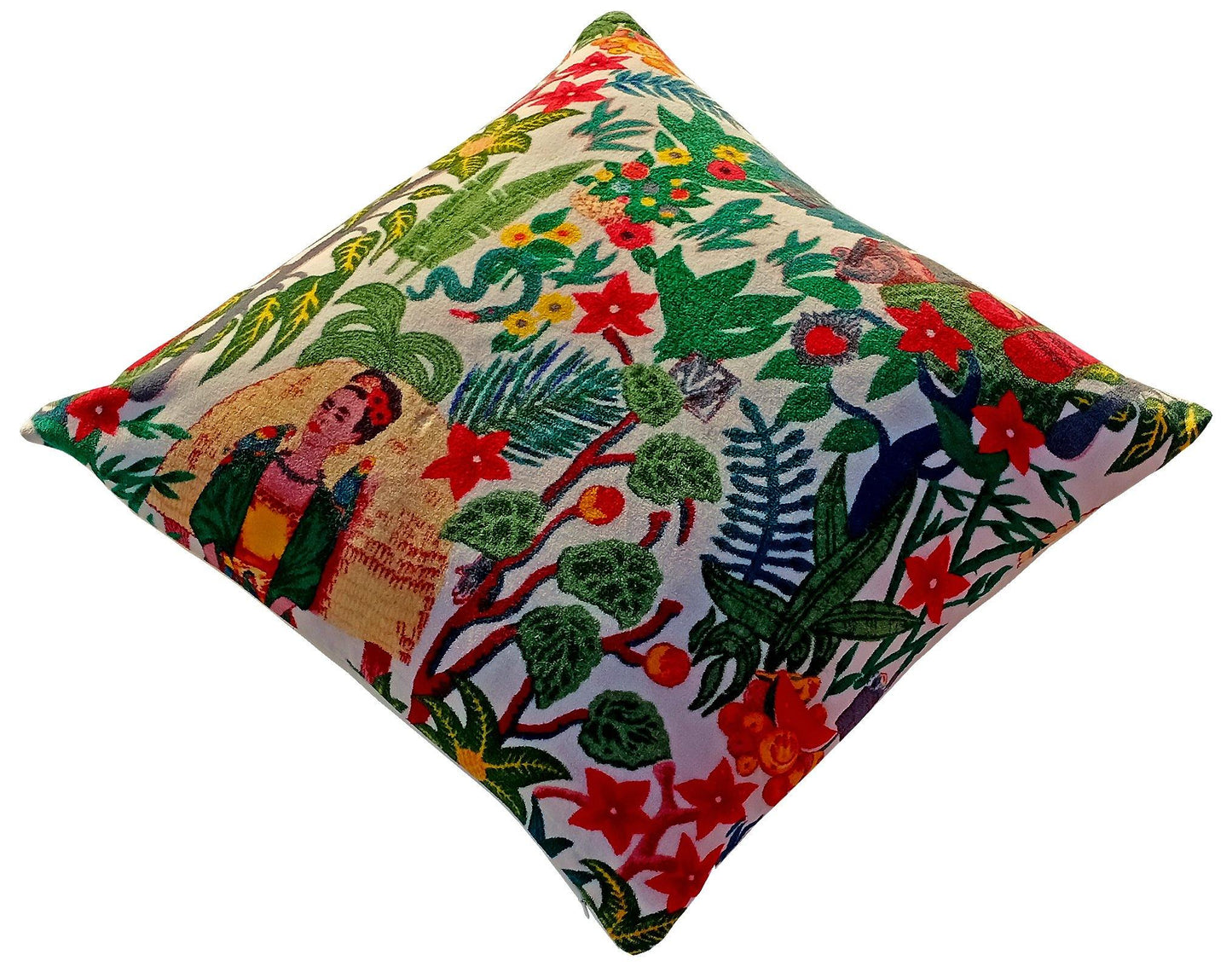 Frida Kahlo Velvet Cushion Cover- White - The Teal Thread
