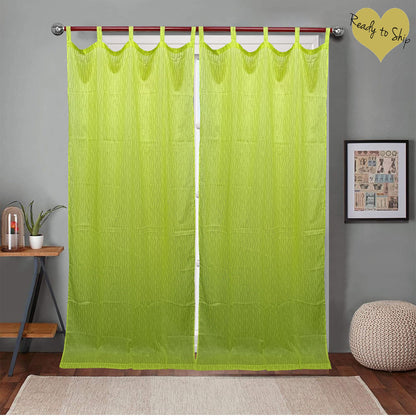Lime Green and Gold Print Curtain Pair 7ft Door - The Teal Thread