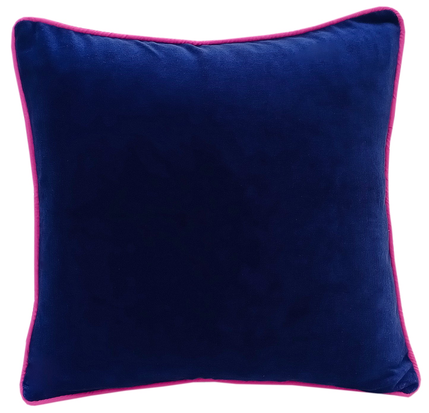 Blue Velvet Cushion Cover with pink piping - The Teal Thread