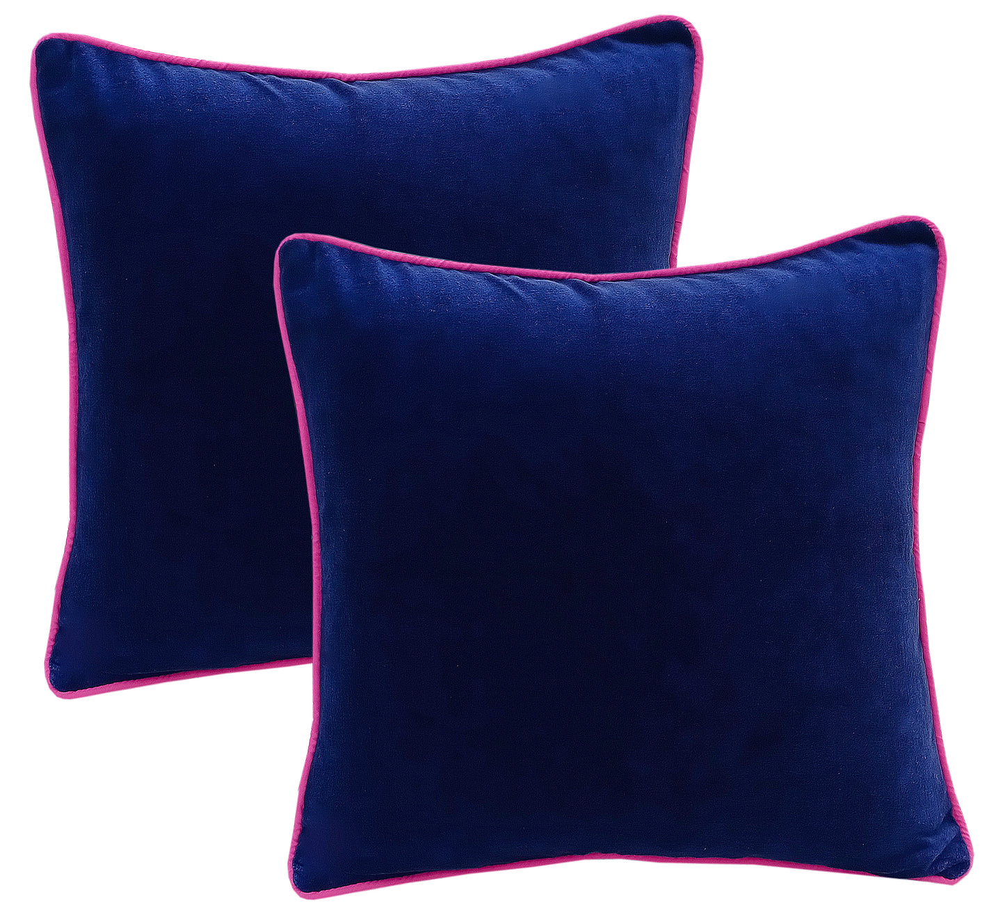 Blue Velvet Cushion Cover with pink piping - The Teal Thread