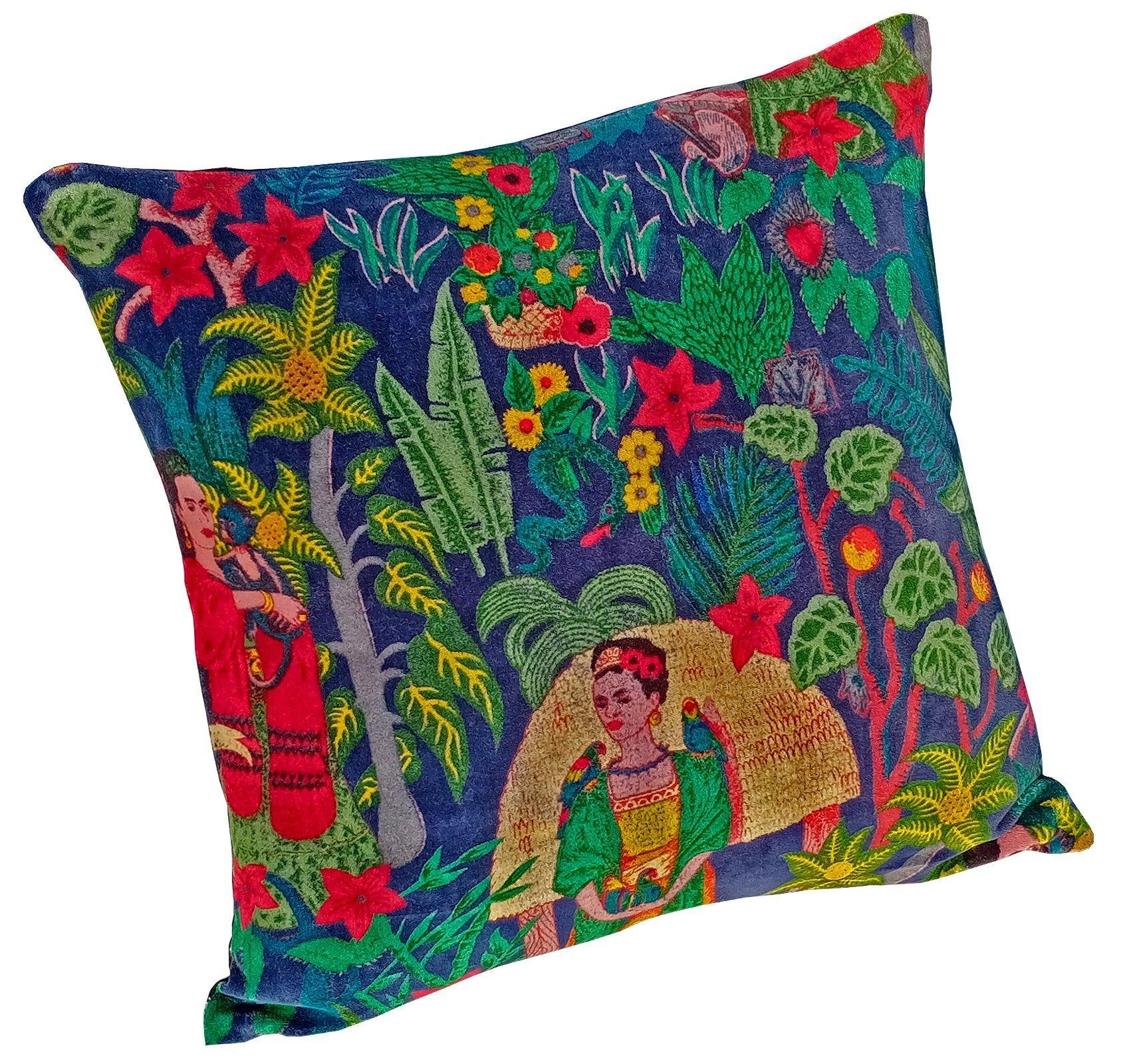 Frida Kahlo Velvet Cushion Cover-Blue - The Teal Thread