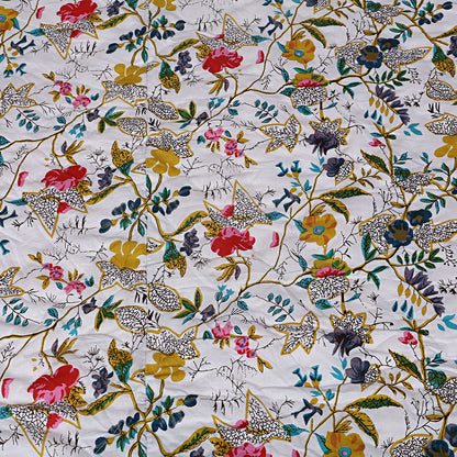 Floral Jaipuri Razai White - The Teal Thread