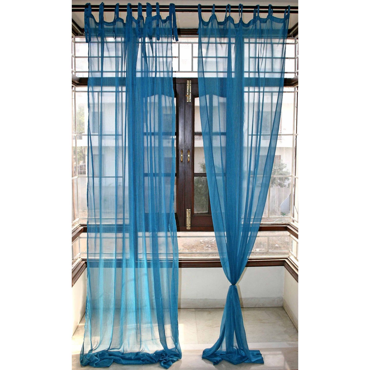 Chiffon Sheer Curtain Pair- Blue | Ready to Ship - The Teal Thread