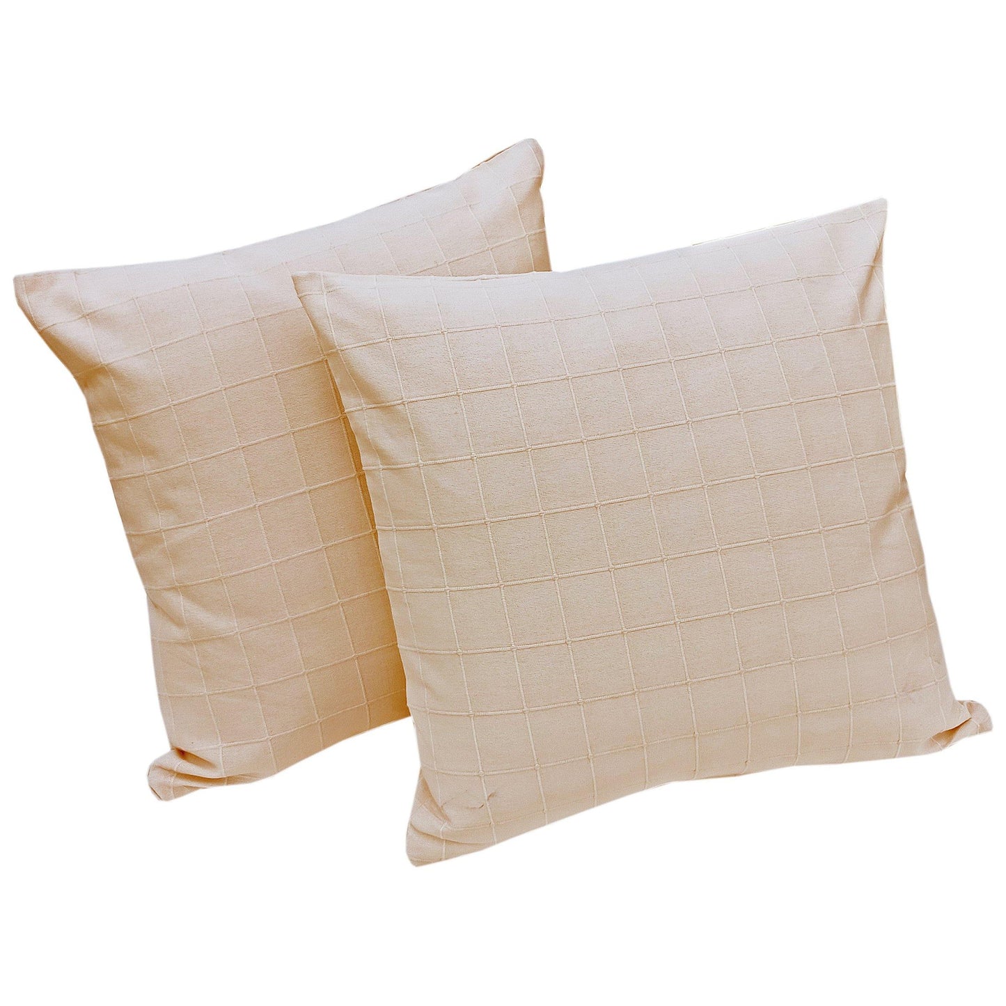 18" Beige Checkered Cotton Cushion Cover - The Teal Thread