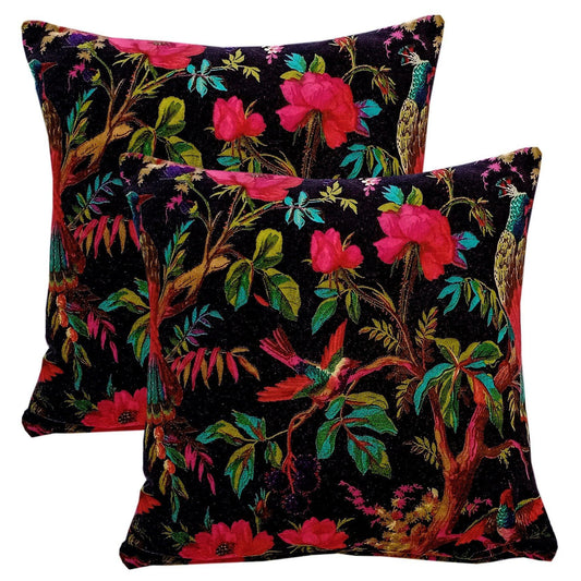 Birds of paradise velvet cushion cover- black - The Teal Thread