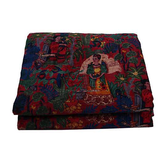 Frida Kahlo Cotton Velvet Quilt - Red - The Teal Thread