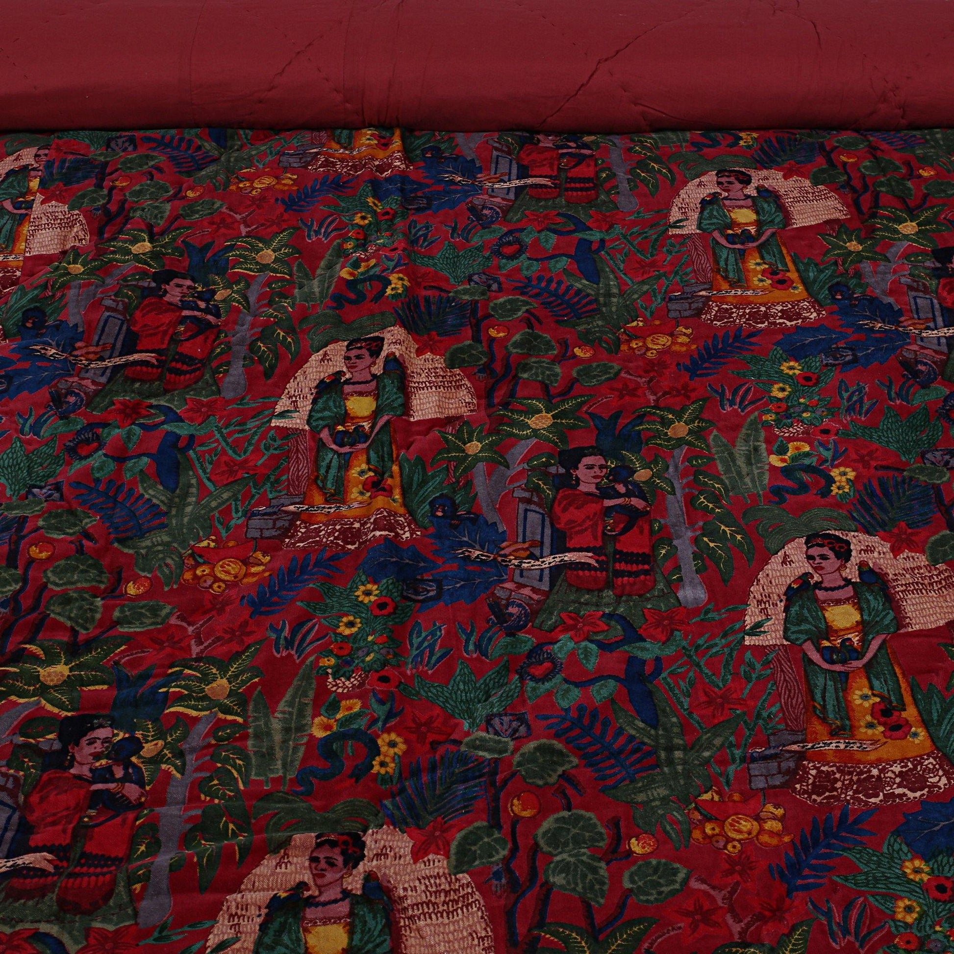 Frida Kahlo Cotton Velvet Quilt - Red - The Teal Thread