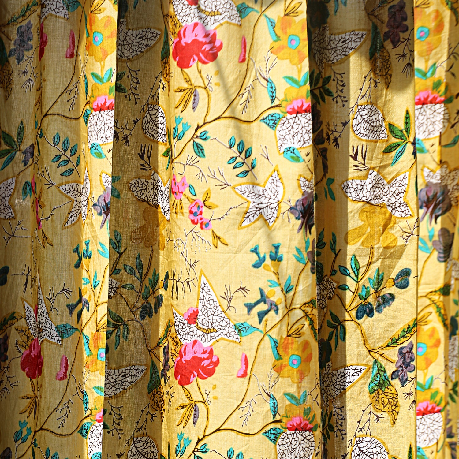 Floral yellow voile width 44 inches - The Teal Thread