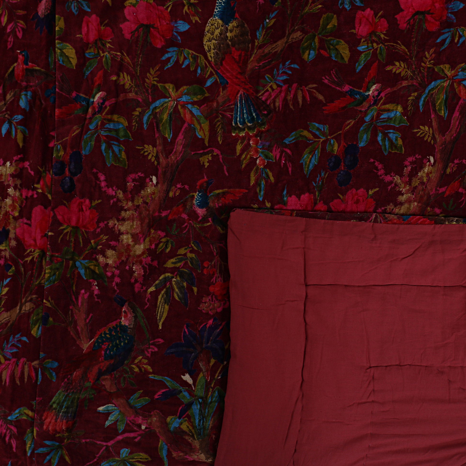 Birds of Paradise Cotton Velvet Quilt - Maroon - The Teal Thread
