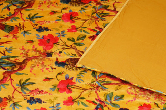 Birds of Paradise Velvet Sofa throw only-Mustard Yellow - The Teal Thread