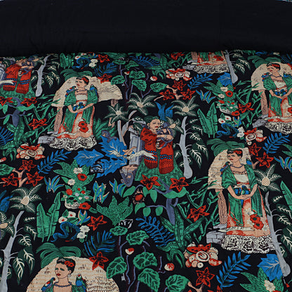 200 GSM Cotton Quilt Frida Kahlo Black with pillow covers - The Teal Thread