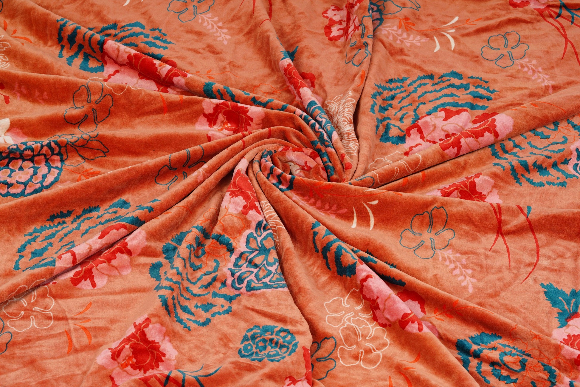 Blossom Velvet Sofa throw only- Orange - The Teal Thread