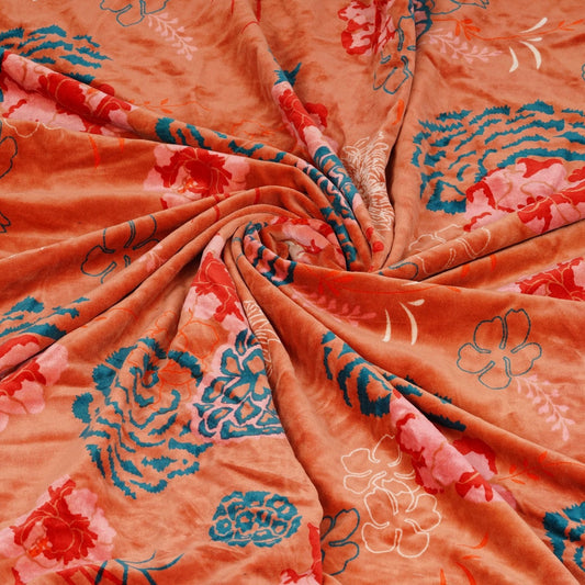 Velvet fabric Blossom for upholstery- Rust Orange - The Teal Thread