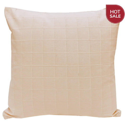18" Beige Checkered Cotton Cushion Cover - The Teal Thread