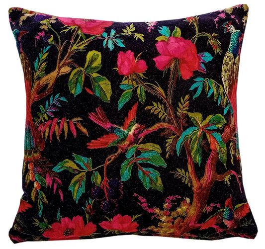 Birds of paradise velvet cushion cover- black - The Teal Thread