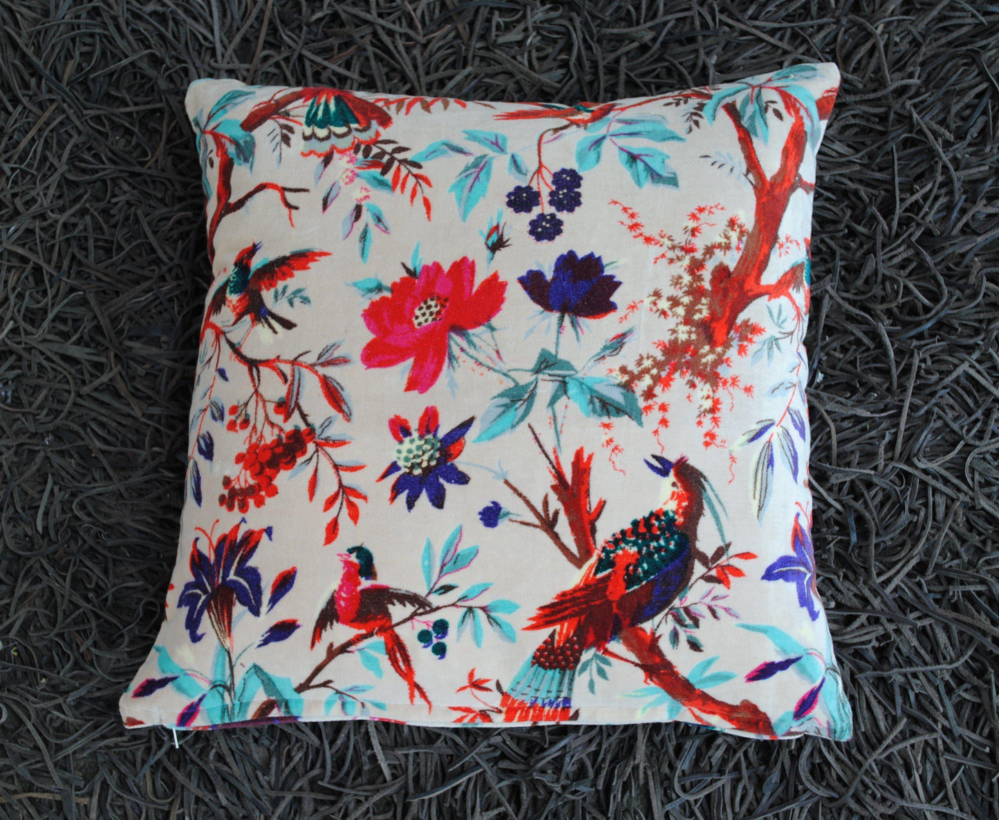 Birds of paradise Velvet Cushion Cover-White - The Teal Thread