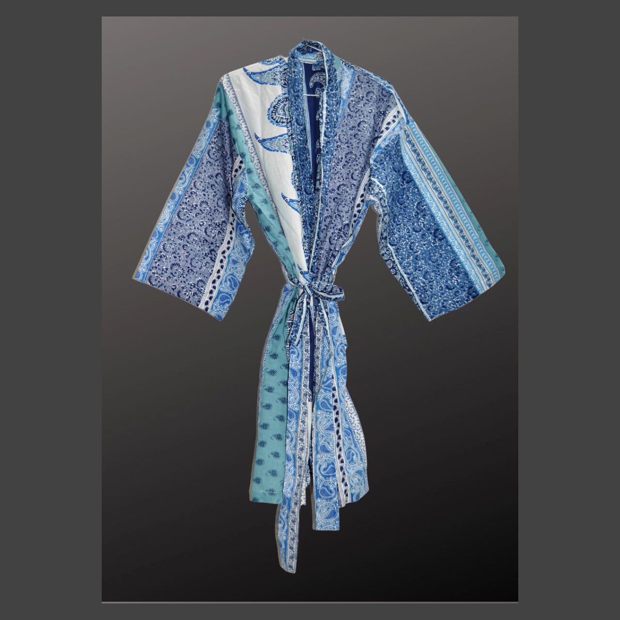 Kimono Bath Robes/ Night Suit - Border Blue - The Teal Thread