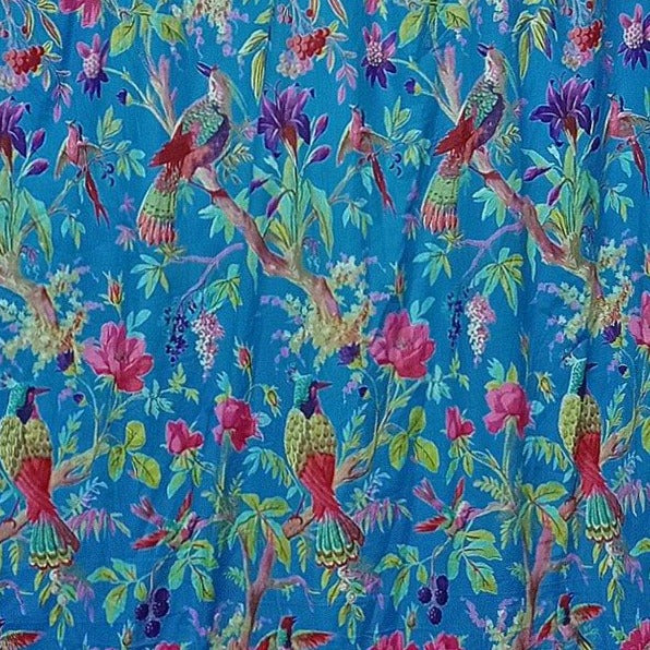 Birds of Paradise Blue cotton cambric width 44 inches Fabric per meter