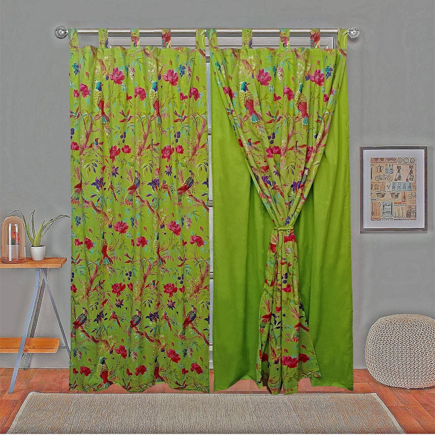 2 Layers Paradise Curtain Pair- Green - The Teal Thread
