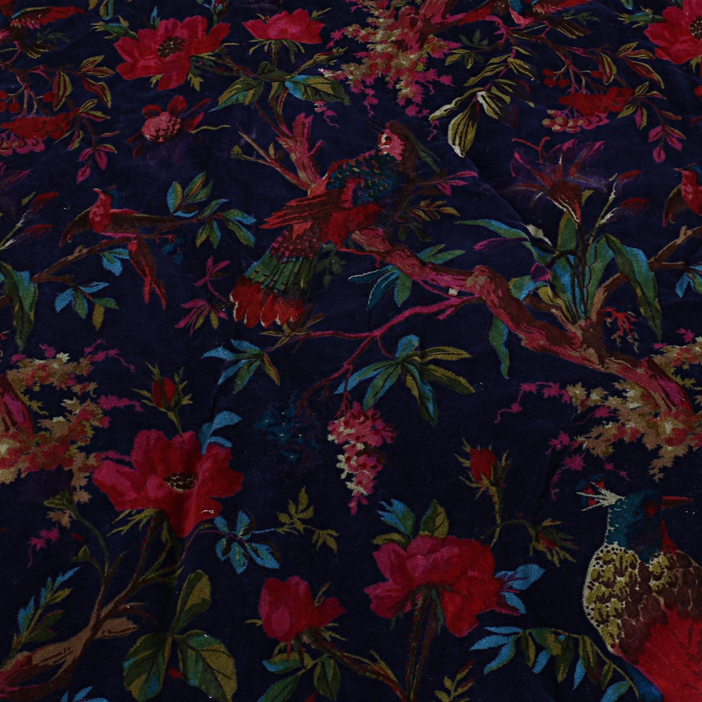 Velvet fabric for upholstery Paradise Print Navy Blue - The Teal Thread
