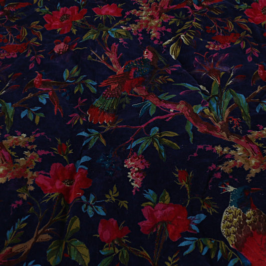 Velvet fabric for upholstery Paradise Print Navy Blue - The Teal Thread
