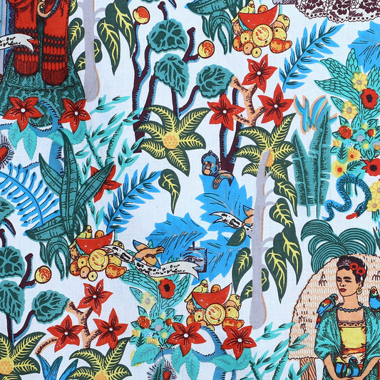 Frida Kahlo Width 44 inches White - The Teal Thread