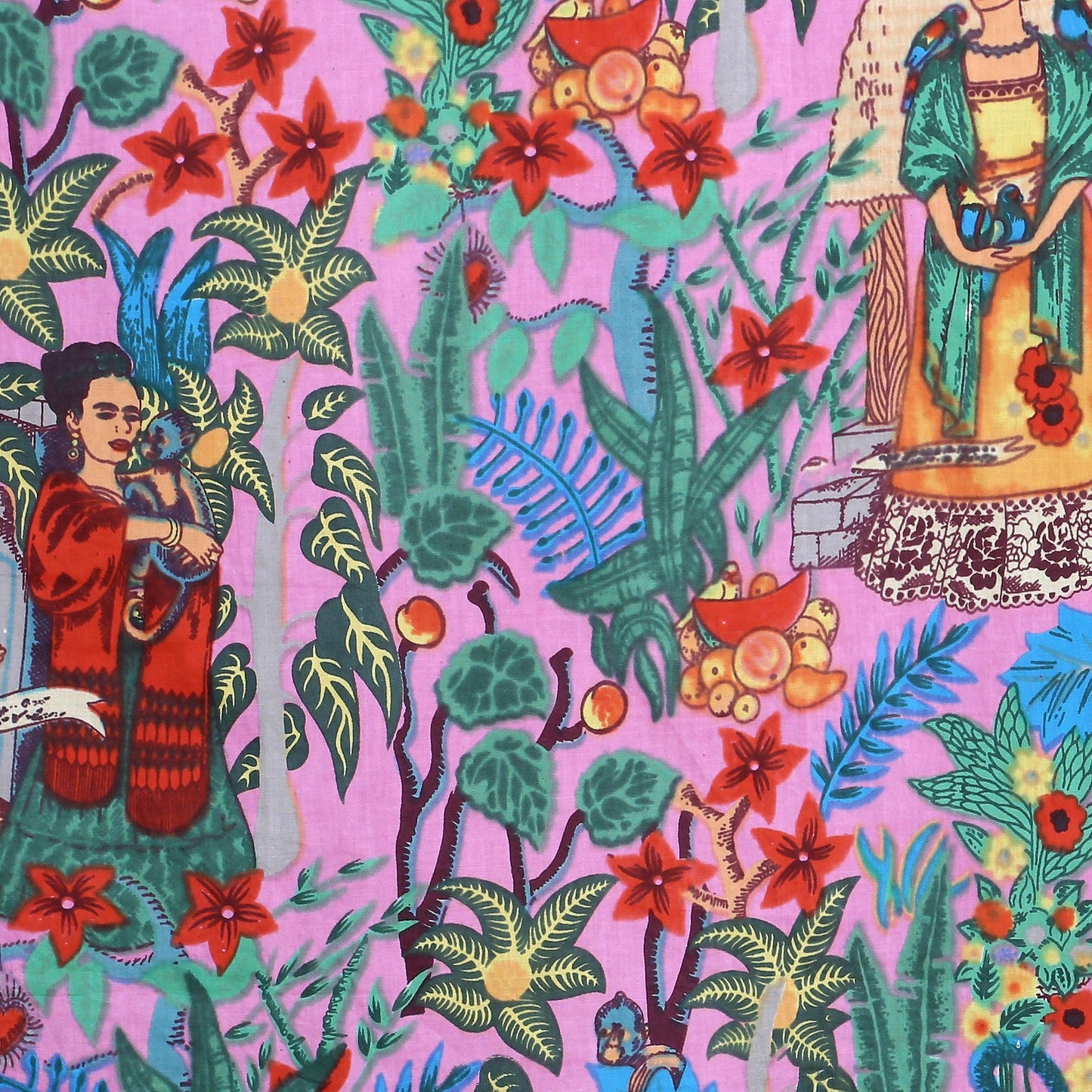 Frida Kahlo Voile Curtain Pair Pink - The Teal Thread