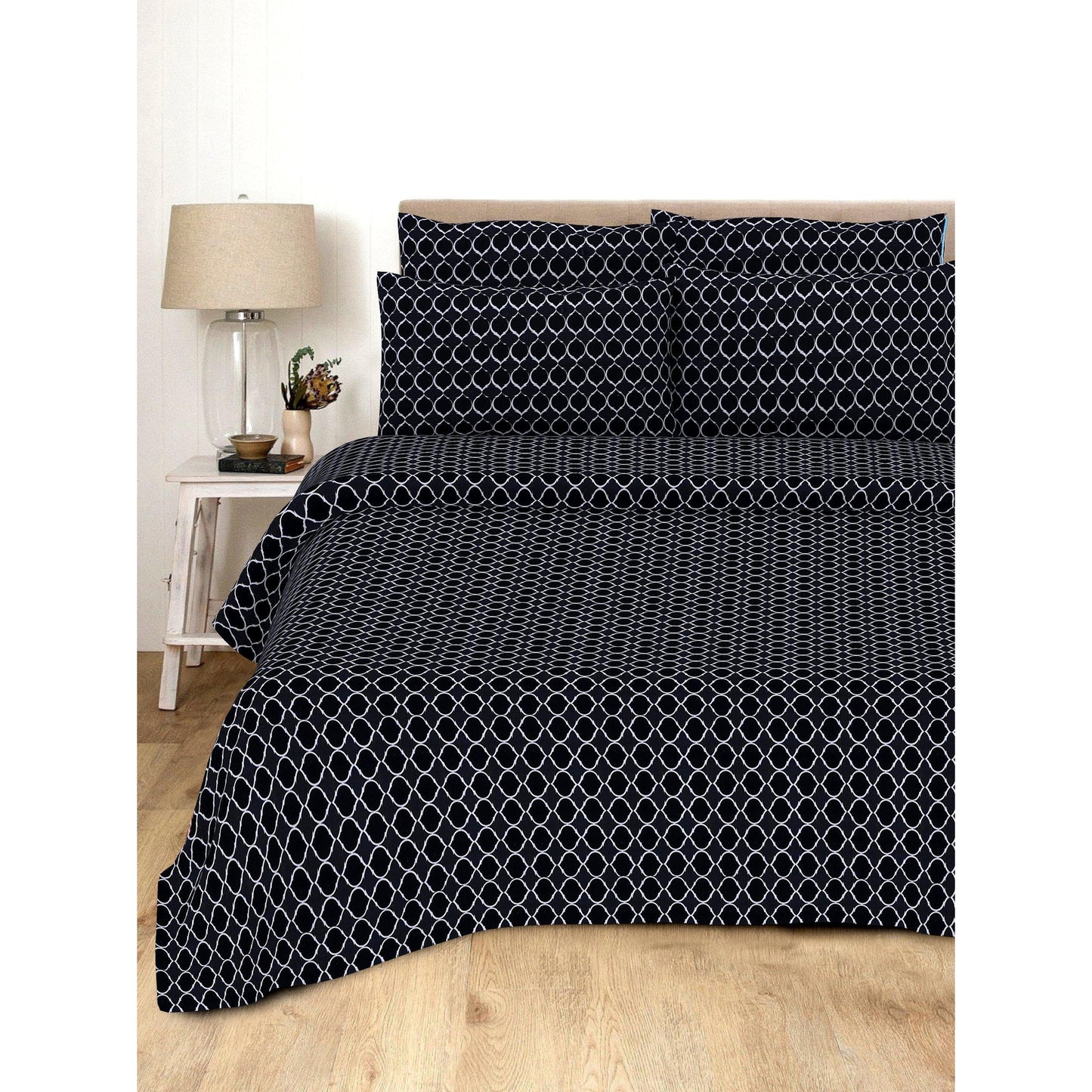 Double bedsheet 144 TC Black and White - The Teal Thread