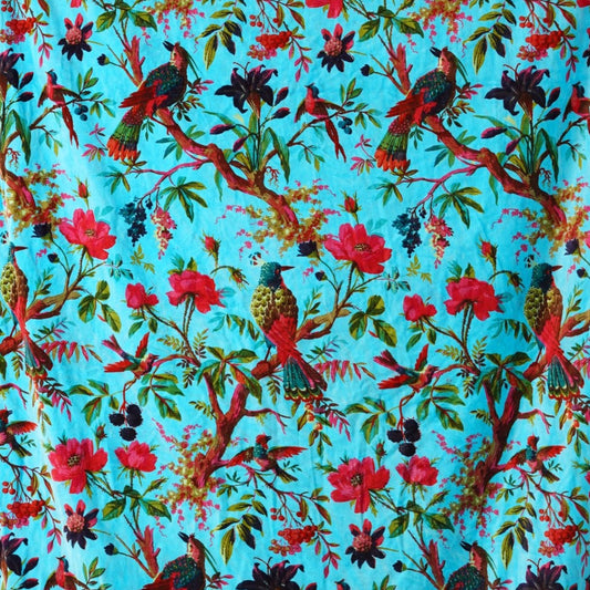 Birds of Paradise Velvet Fabric for Upholstery-Turqoise