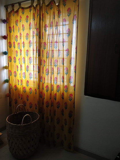 Yellow and Red Floral Curtain Pair - The Teal Thread