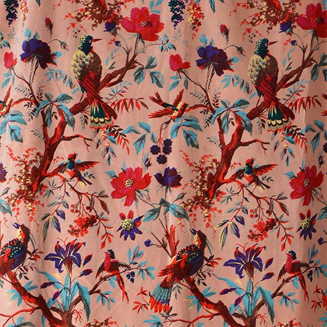 Velvet fabric Birds of Paradise for upholstery- Peach - The Teal Thread