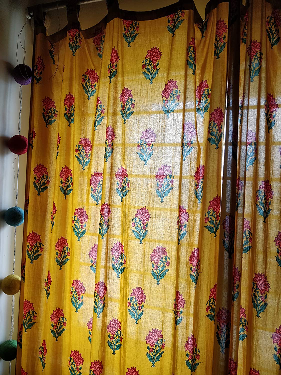 Yellow and Red Floral Curtain Pair - The Teal Thread
