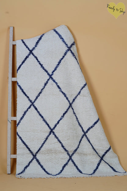 Plush & Furry 3 x 5 feet Classic Shaggy Rug/Carpet- White and Blue - The Teal Thread