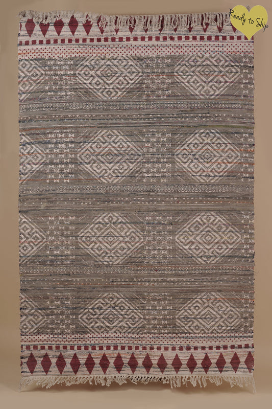 4 x 6 ft Cotton Chindi Woven Rug- Tribe Vibe - The Teal Thread