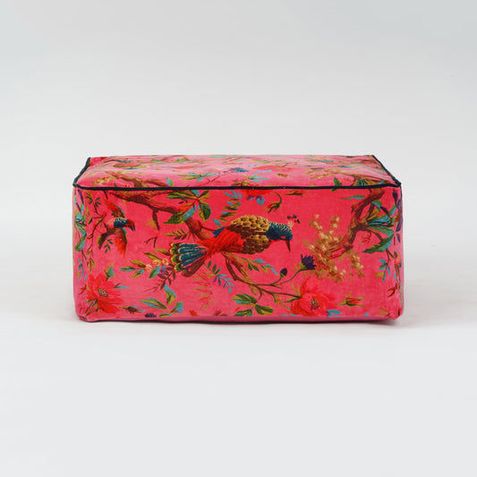 Birds of Paradise Velvet Square Ottoman / bean bag -Dusty Pink - The Teal Thread