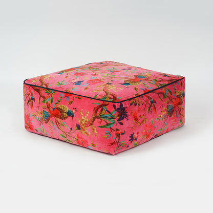 Birds of Paradise Velvet Square Ottoman / bean bag -Dusty Pink - The Teal Thread