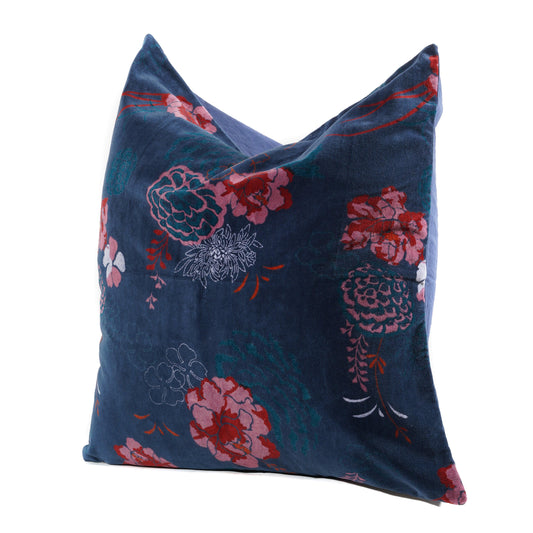 Blossom velvet cushion cover- Royal Blue - The Teal Thread