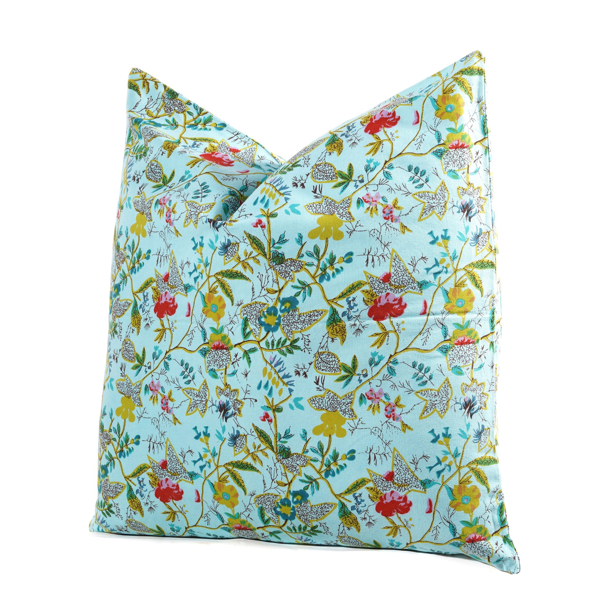 Floral cotton cushion cover both side print- Blue - The Teal Thread