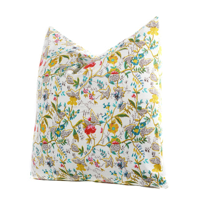 Floral cotton cushion cover both side print- White - The Teal Thread