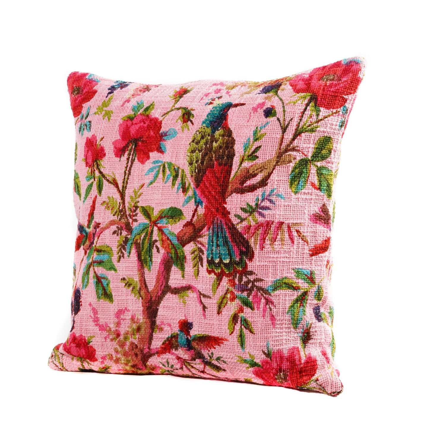 Birds of paradise TNT Slub Outdoor Cushion Cover- Pink - The Teal Thread