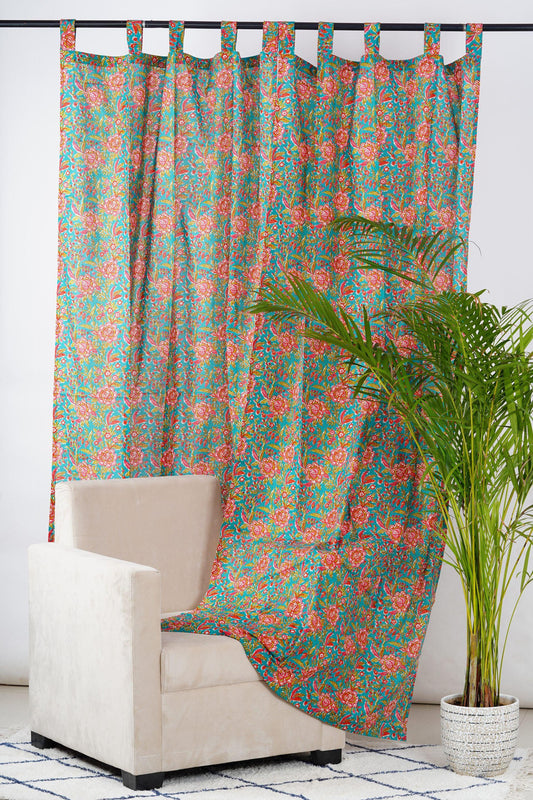 Teal and Pink Floral Curtain Pair - The Teal Thread